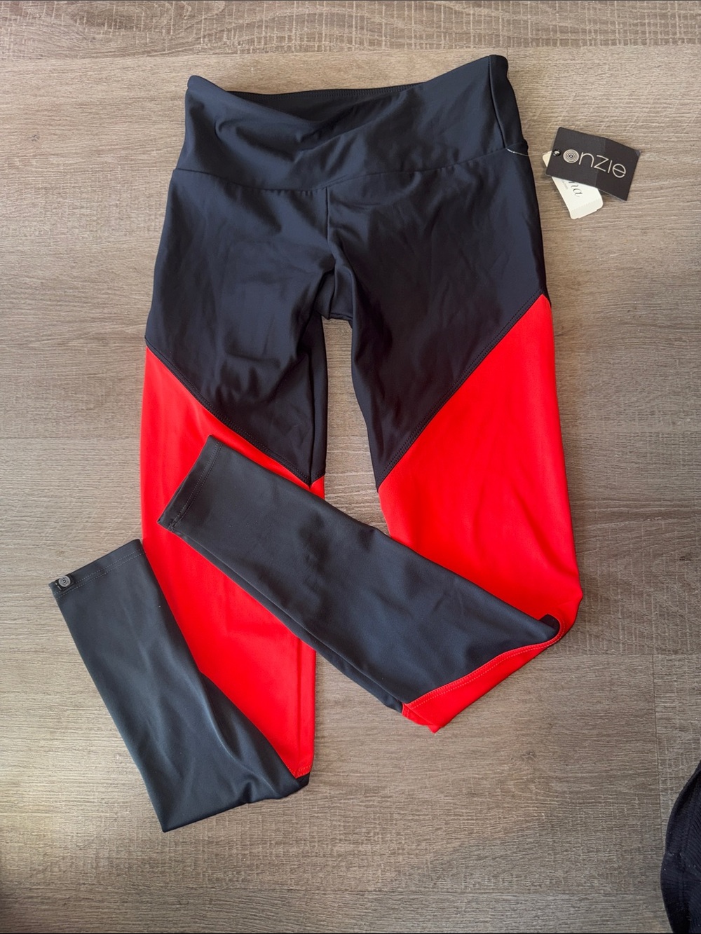 Onzie High Rise Track Leggings NWT XS Colorblock Red Black Yoga Running NWT